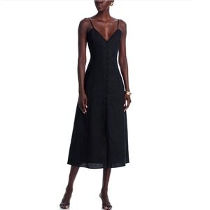 PAIGE Modena Black Linen Cotton Button Front Midi Dress Size‎ 2